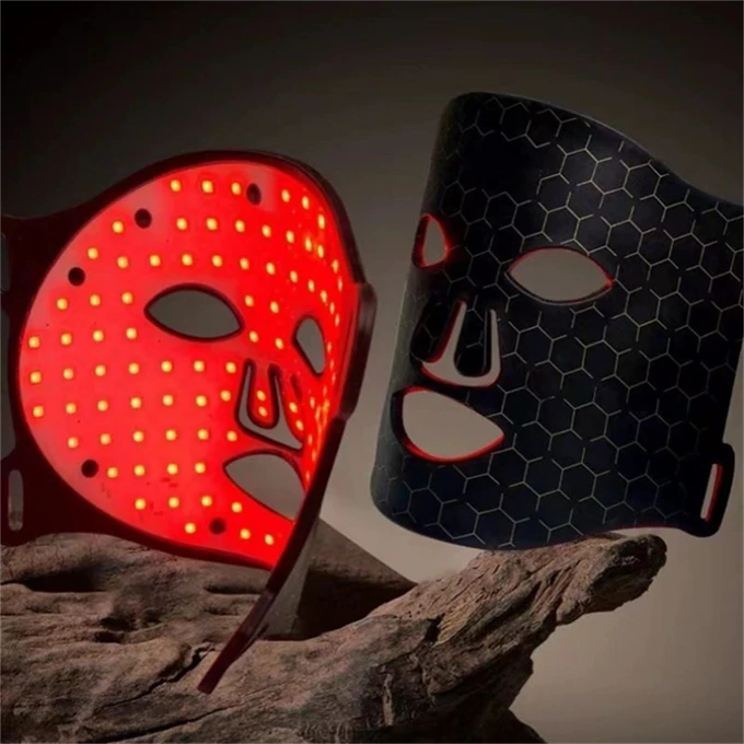 LED Light Therapy Mask - 7 Color Facial Treatment With Black & Red Light
